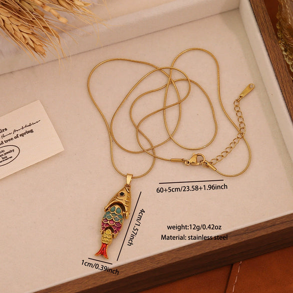 Wholesale Retro Threedimensional Koi Pendant Necklace Made Of Stainless Steel For Jewelry Accessories