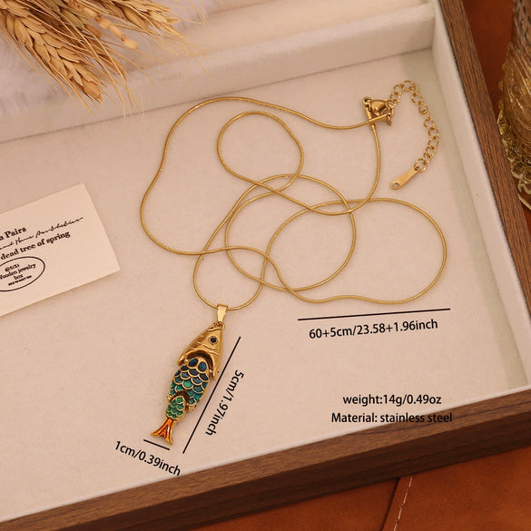 Wholesale Retro Threedimensional Koi Pendant Necklace Made Of Stainless Steel For Jewelry Accessories