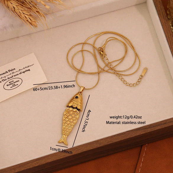 Wholesale Retro Threedimensional Koi Pendant Necklace Made Of Stainless Steel For Jewelry Accessories