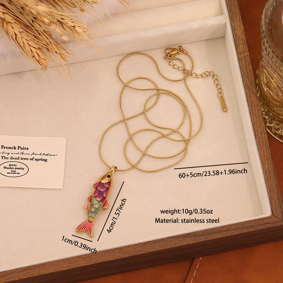 Wholesale Retro Threedimensional Koi Pendant Necklace Made Of Stainless Steel For Jewelry Accessories