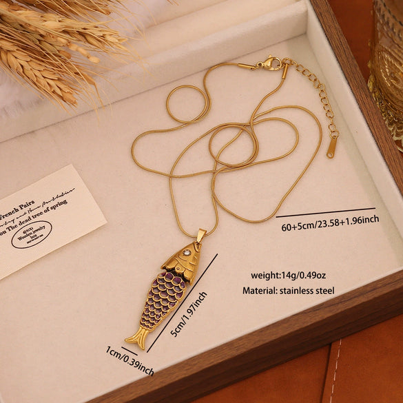 Wholesale Retro Threedimensional Koi Pendant Necklace Made Of Stainless Steel For Jewelry Accessories