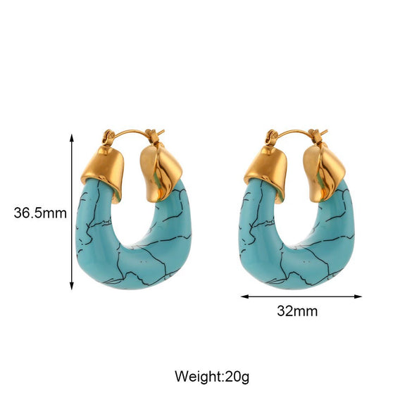 Wholesale Retro Titanium Steel U Shaped Exaggerated Hoop Earrings For Women 18K Gold Plated Stainless Steel And Acrylic Geometric Style Electroplated