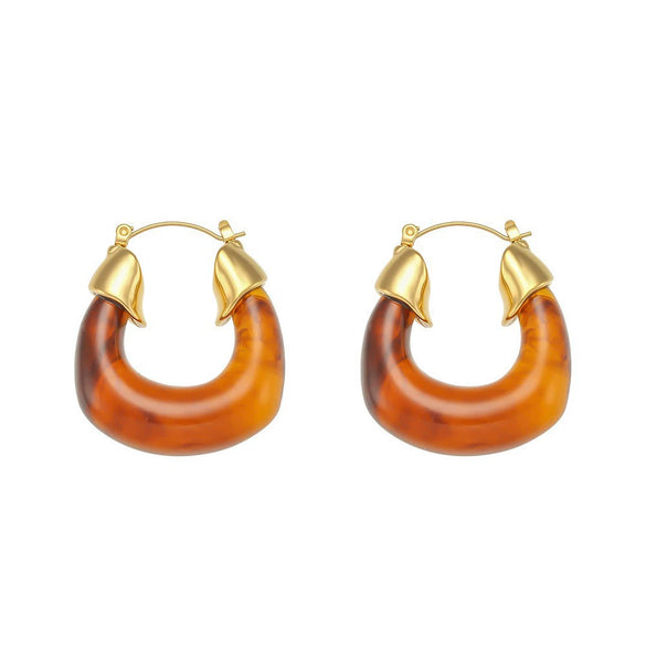 Wholesale Retro Titanium Steel U Shaped Exaggerated Hoop Earrings For Women 18K Gold Plated Stainless Steel And Acrylic Geometric Style Electroplated