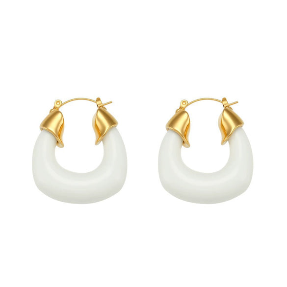 Wholesale Retro Titanium Steel U Shaped Exaggerated Hoop Earrings For Women 18K Gold Plated Stainless Steel And Acrylic Geometric Style Electroplated