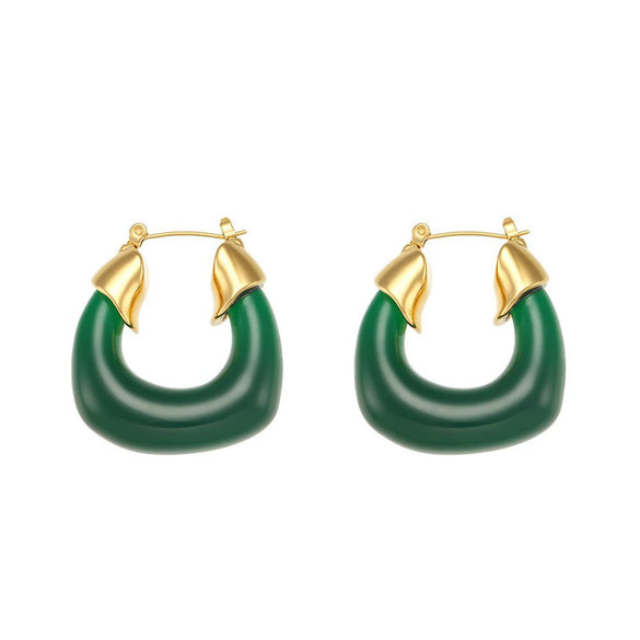 Wholesale Retro Titanium Steel U Shaped Exaggerated Hoop Earrings For Women 18K Gold Plated Stainless Steel And Acrylic Geometric Style Electroplated