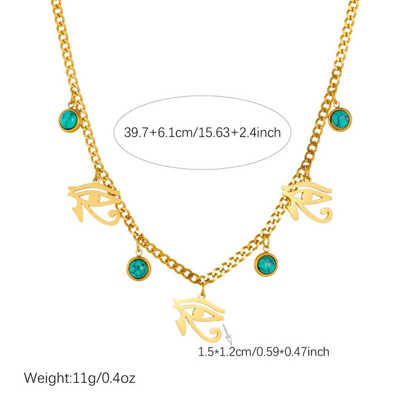 Wholesale Retro Turquoise Eye Stainless Steel Goldplated Jewelry Set For Women
