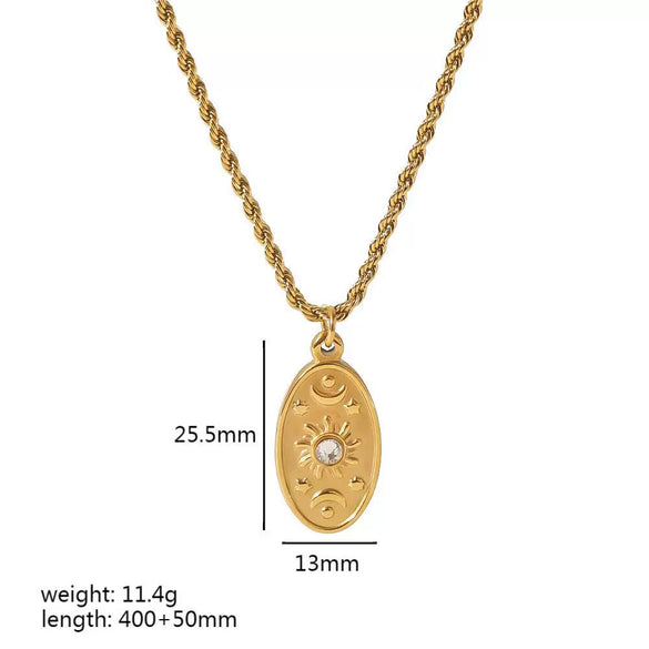 Wholesale Retro Twist Chain Star Moon Pendant Stainless Steel Necklace With Electroplating