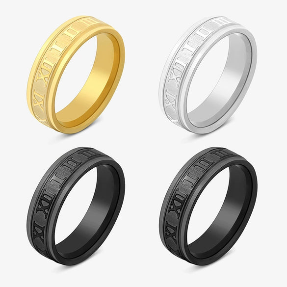 Wholesale Retro Unisex Stainless Steel Ring With U Shaped Pattern And Roman Numeral