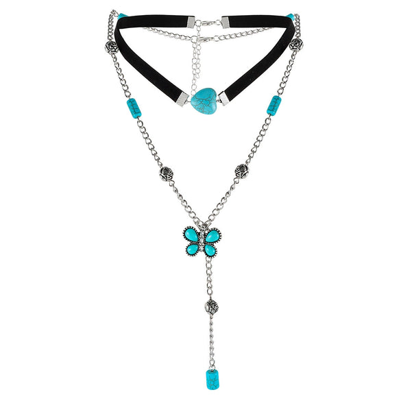 Wholesale Retro Velvet Alloy Necklace For Women With Butterfly Tassel Pendant And Animals Zodiac Pattern Handmade