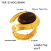 Wholesale Retro Vintage Style C Shaped Earrings With Opening Ring In Natural Tiger Eye Stone And Stainless Steel Pvd Electroplated For Women