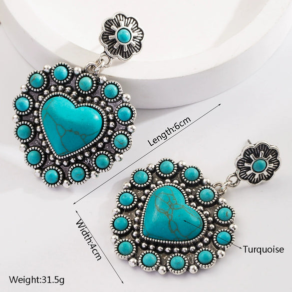 Wholesale Retro Vintage Style Heart Shape Alloy Turquoise Set Earrings For Women
