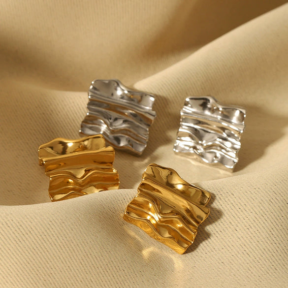 Wholesale Retro Wave Stainless Steel Gold Plated Earrings For Women