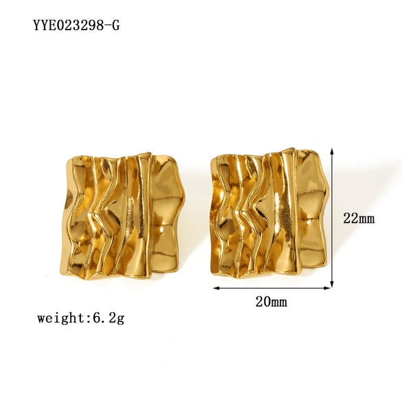 Wholesale Retro Wave Stainless Steel Gold Plated Earrings For Women