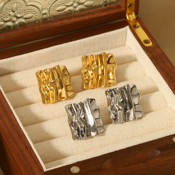 Wholesale Retro Wave Stainless Steel Gold Plated Earrings For Women