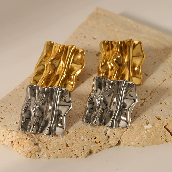 Wholesale Retro Wave Stainless Steel Gold Plated Earrings For Women