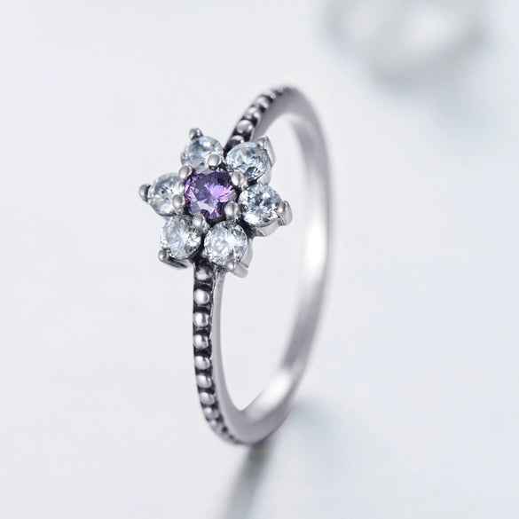 Wholesale Retro Women's Ring S925 Silver With Purple Zircon And Flower Microinlay