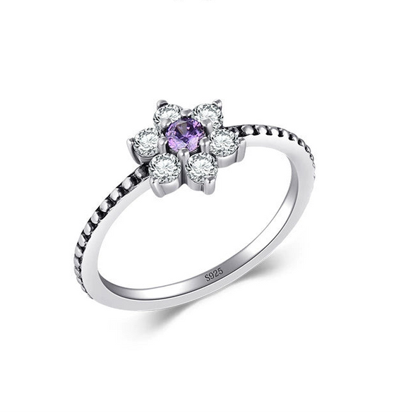 Wholesale Retro Women's Ring S925 Silver With Purple Zircon And Flower Microinlay