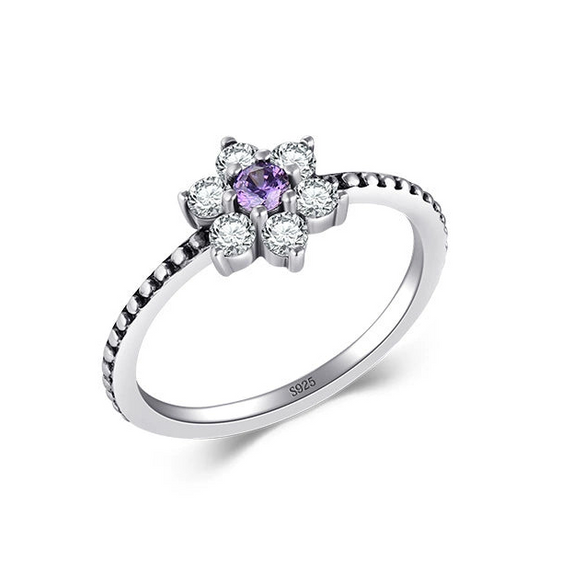 Wholesale Retro Women's Ring S925 Silver With Purple Zircon And Flower Microinlay