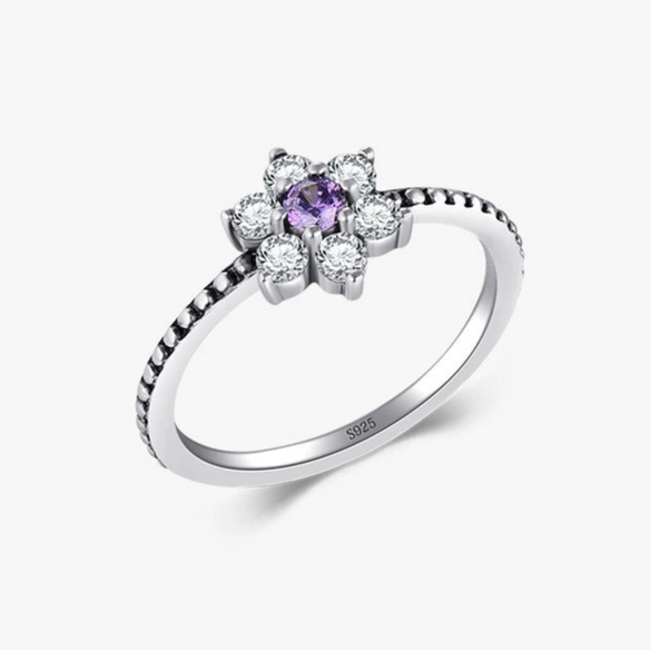 Wholesale Retro Women's Ring S925 Silver With Purple Zircon And Flower Microinlay
