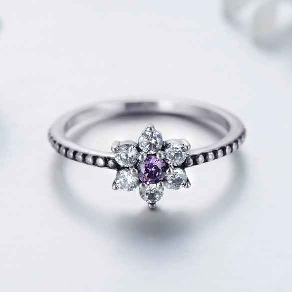 Wholesale Retro Women's Ring S925 Silver With Purple Zircon And Flower Microinlay