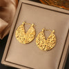 Wholesale Retro Women's Round Notch Exaggerated Stainless Steel Earrings With Concaveconvex Water Ripple Heart Shape And Geometric Patterns Stamping Process