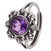 Wholesale Retro Women's S925 Sterling Silver Ring With Cut Out Flower Pattern Inlaid With Natural Jasper Topaz Gemstone