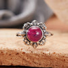 Wholesale Retro Women's S925 Sterling Silver Ring With Cut Out Flower Pattern Inlaid With Natural Jasper Topaz Gemstone