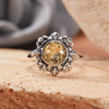 Wholesale Retro Women's S925 Sterling Silver Ring With Cut Out Flower Pattern Inlaid With Natural Jasper Topaz Gemstone