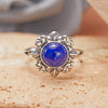Wholesale Retro Women's S925 Sterling Silver Ring With Cut Out Flower Pattern Inlaid With Natural Jasper Topaz Gemstone