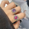 Wholesale Retro Women's S925 Sterling Silver Ring With Cut Out Flower Pattern Inlaid With Natural Jasper Topaz Gemstone