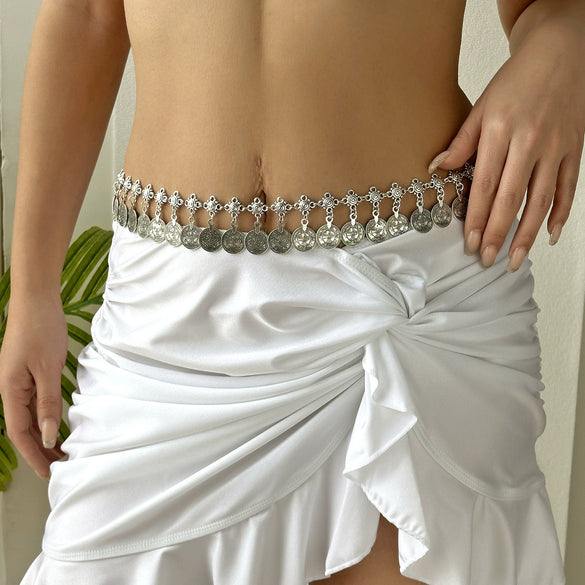 Wholesale Retro Zinc Alloy Disc Tassel Waist Chain And Coin Anklet For Women