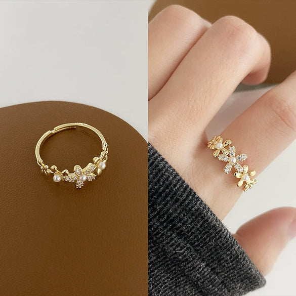 Wholesale Retro Zircon Metal Open Ring For Women Geometric Pattern Copper Electroplated