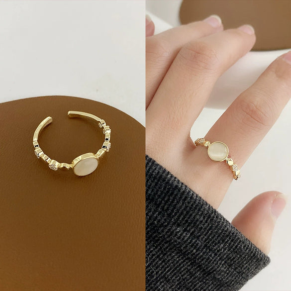 Wholesale Retro Zircon Metal Open Ring For Women Geometric Pattern Copper Electroplated