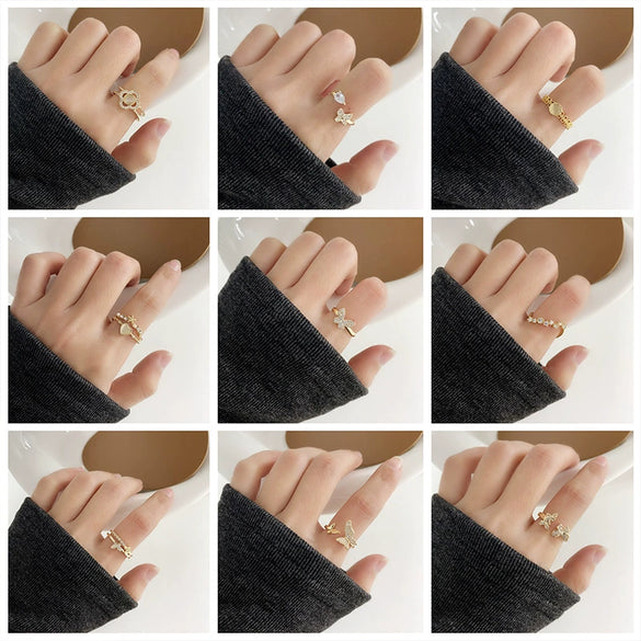 Wholesale Retro Zircon Metal Open Ring For Women Geometric Pattern Copper Electroplated