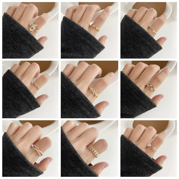 Wholesale Retro Zircon Metal Open Ring For Women Geometric Pattern Copper Electroplated