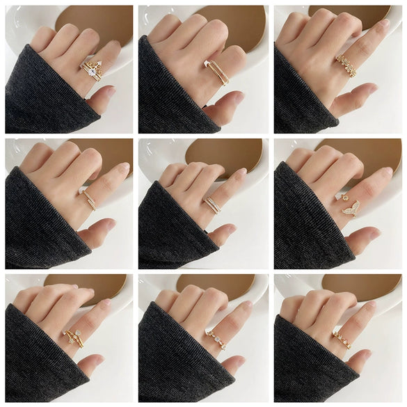 Wholesale Retro Zircon Metal Open Ring For Women Geometric Pattern Copper Electroplated