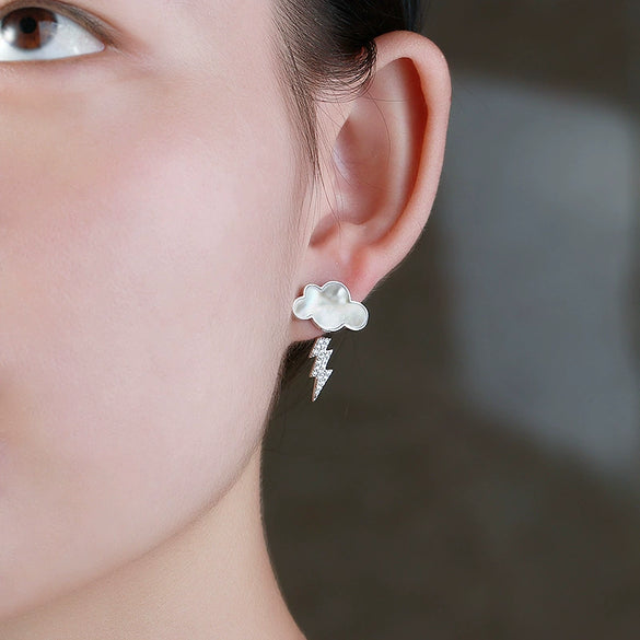 Wholesale Reversible Electroplated Shell And 925 Sterling Silver Cloud Lightning Earrings With Zircon For Women