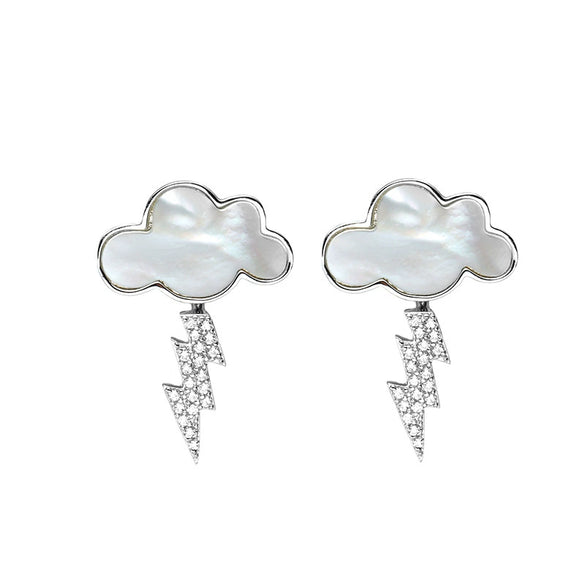 Wholesale Reversible Electroplated Shell And 925 Sterling Silver Cloud Lightning Earrings With Zircon For Women