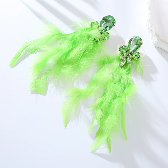 Wholesale Rhinestone Feather Earrings Geometric Style Diamond Design For Women