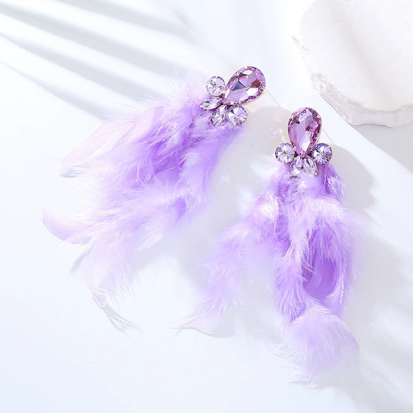 Wholesale Rhinestone Feather Earrings Geometric Style Diamond Design For Women
