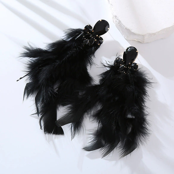 Wholesale Rhinestone Feather Earrings Geometric Style Diamond Design For Women