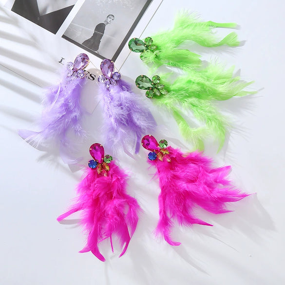 Wholesale Rhinestone Feather Earrings Geometric Style Diamond Design For Women