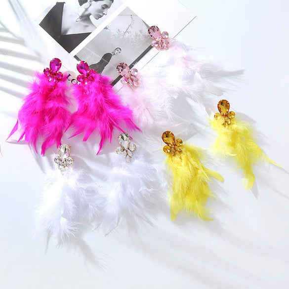Wholesale Rhinestone Feather Earrings Geometric Style Diamond Design For Women