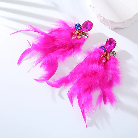 Wholesale Rhinestone Feather Earrings Geometric Style Diamond Design For Women