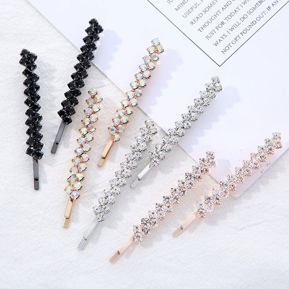 Wholesale Rhinestone Hair Accessories Simple Geometric Style Electroplated Claw Chain Oneword Hairpin Bridal Headband Side Clip