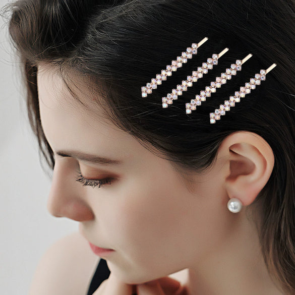 Wholesale Rhinestone Hair Accessories Simple Geometric Style Electroplated Claw Chain Oneword Hairpin Bridal Headband Side Clip