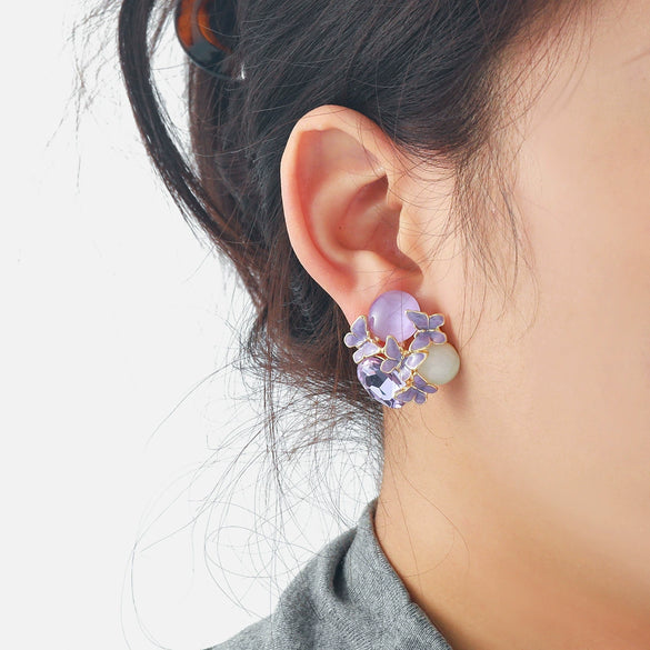 Wholesale Rhinestone Handmade Oil Dropping Gradient Bow Butterfly Iris Flower Fashion Women's Earrings Set With Diamonds