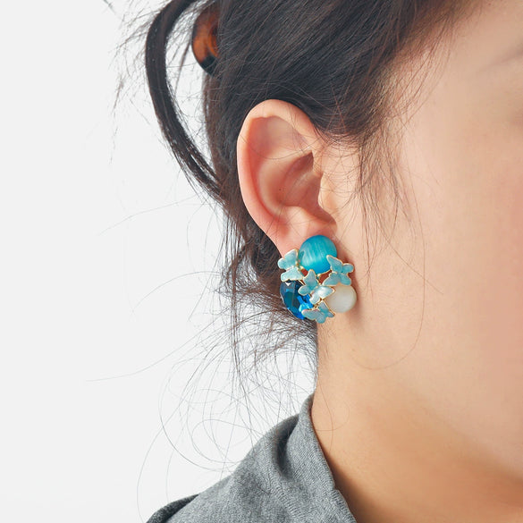 Wholesale Rhinestone Handmade Oil Dropping Gradient Bow Butterfly Iris Flower Fashion Women's Earrings Set With Diamonds