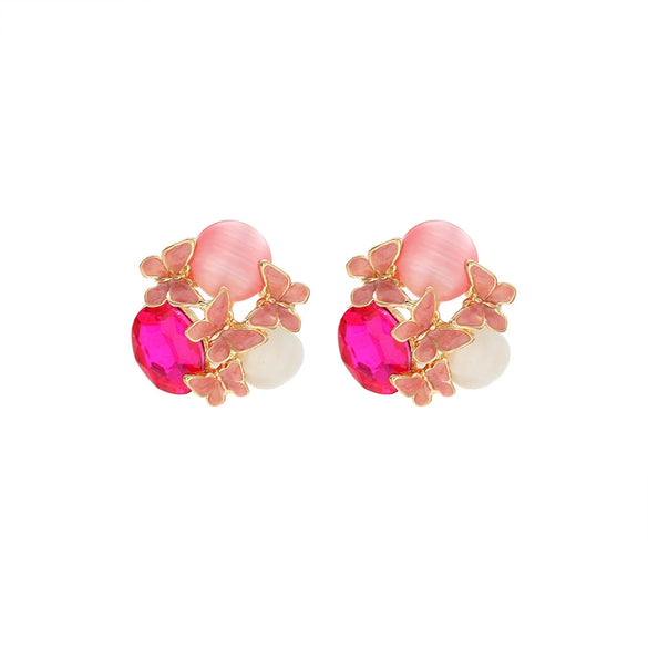 Wholesale Rhinestone Handmade Oil Dropping Gradient Bow Butterfly Iris Flower Fashion Women's Earrings Set With Diamonds