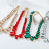 Wholesale Rhinestone Jewelry Exaggerated Geometric Inlay Square Necklace Earrings Bracelet Set For Women